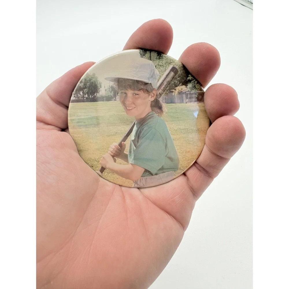 Vintage Souvenir Photo Pocket Mirrors Lot 4 Baseball Softball Kids‎ Portraits